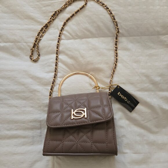 Bebe kamala Brown quilted cross body bag in taupe with gold tone hardware. - Picture 2 of 5